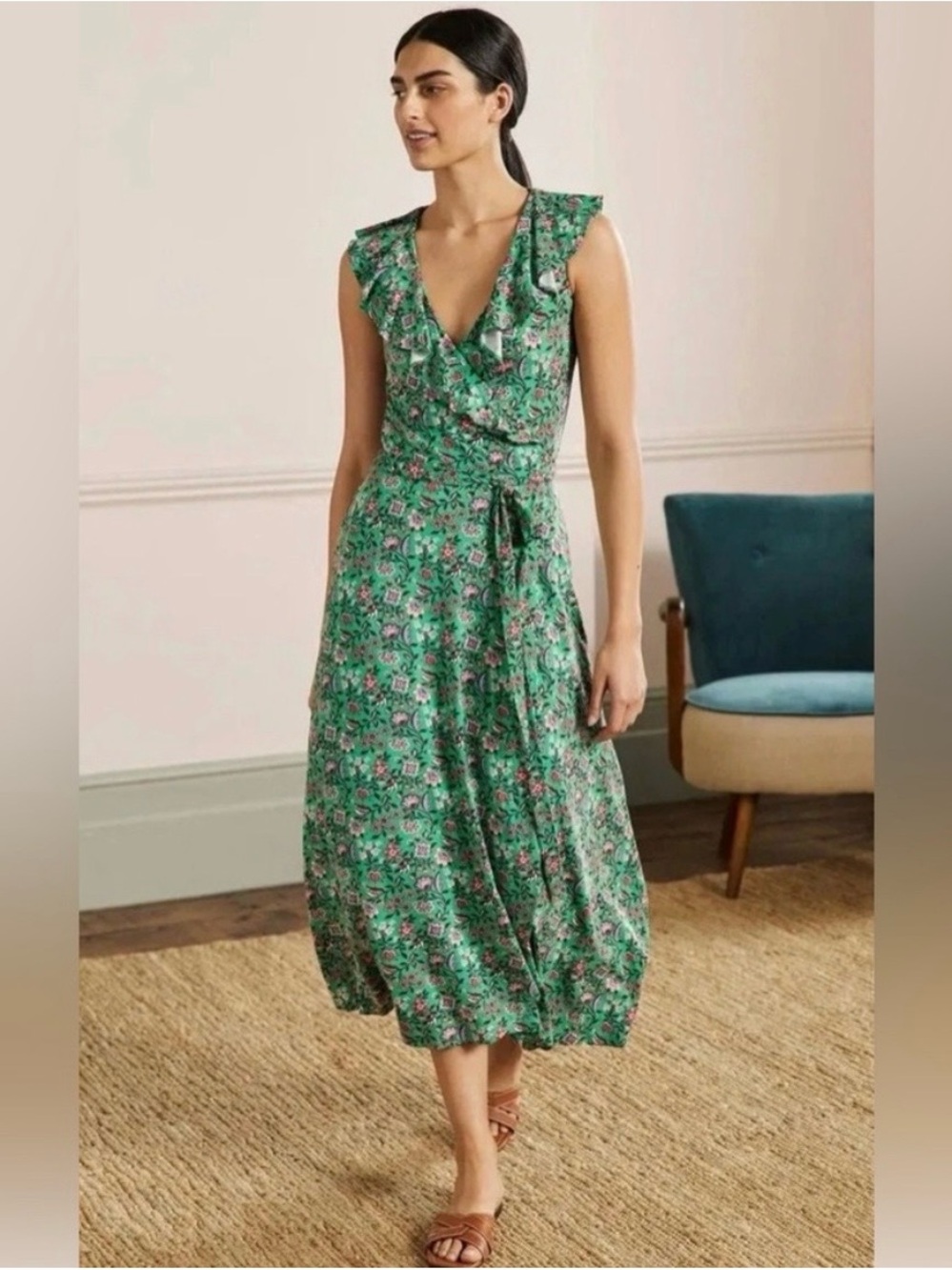 Boden Green Saskia Wrap Jersey Maxi Dress
